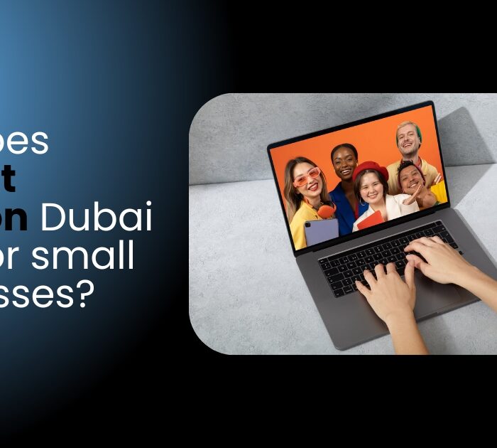 Small business owner in Dubai reviewing content marketing analytics on laptop with ZOZEZ team